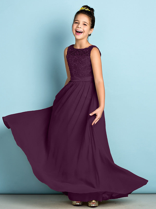 Elegant A-Line Floor Length Lace Junior Bridesmaid Dress