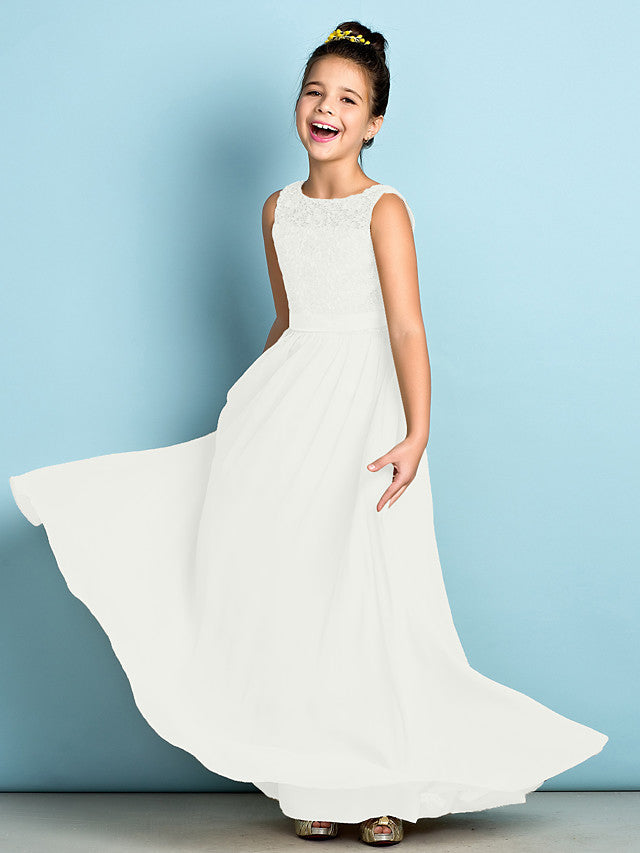 Elegant A-Line Floor Length Lace Junior Bridesmaid Dress