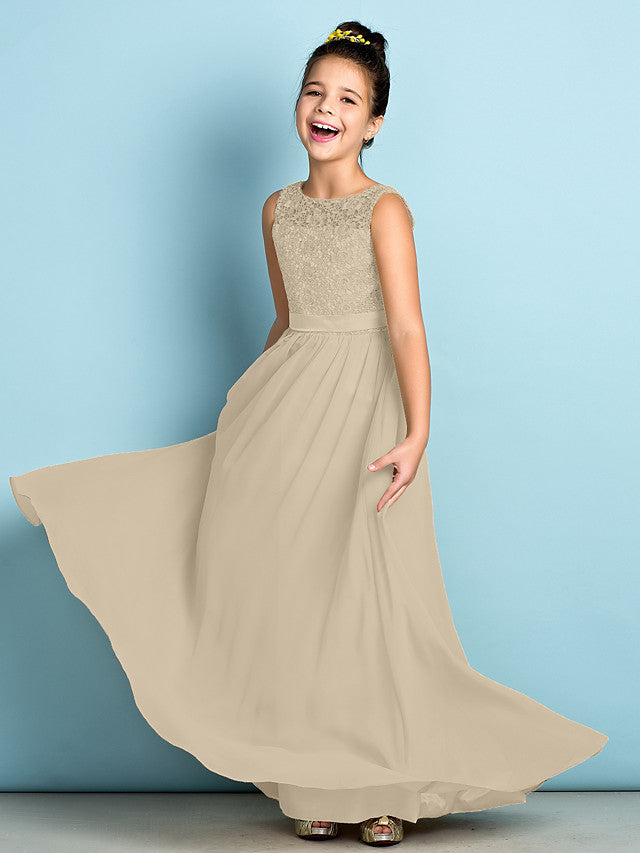 Elegant A-Line Floor Length Lace Junior Bridesmaid Dress