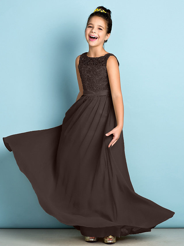 Elegant A-Line Floor Length Lace Junior Bridesmaid Dress