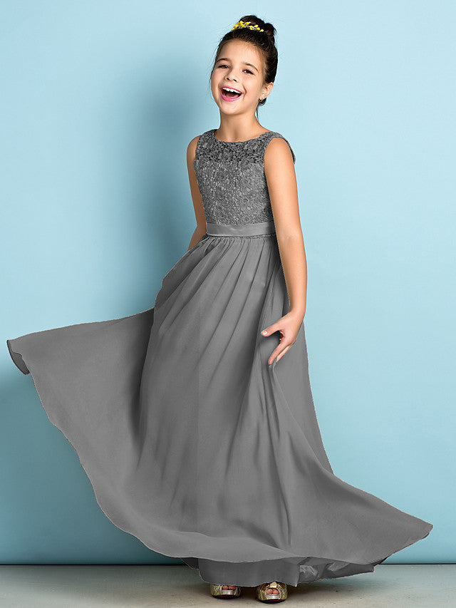 Elegant A-Line Floor Length Lace Junior Bridesmaid Dress