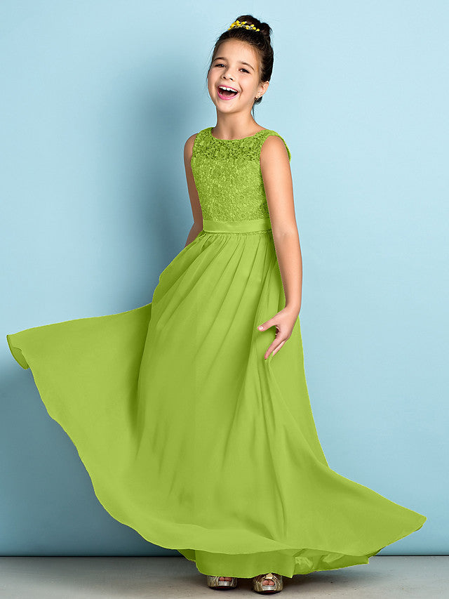Elegant A-Line Floor Length Lace Junior Bridesmaid Dress