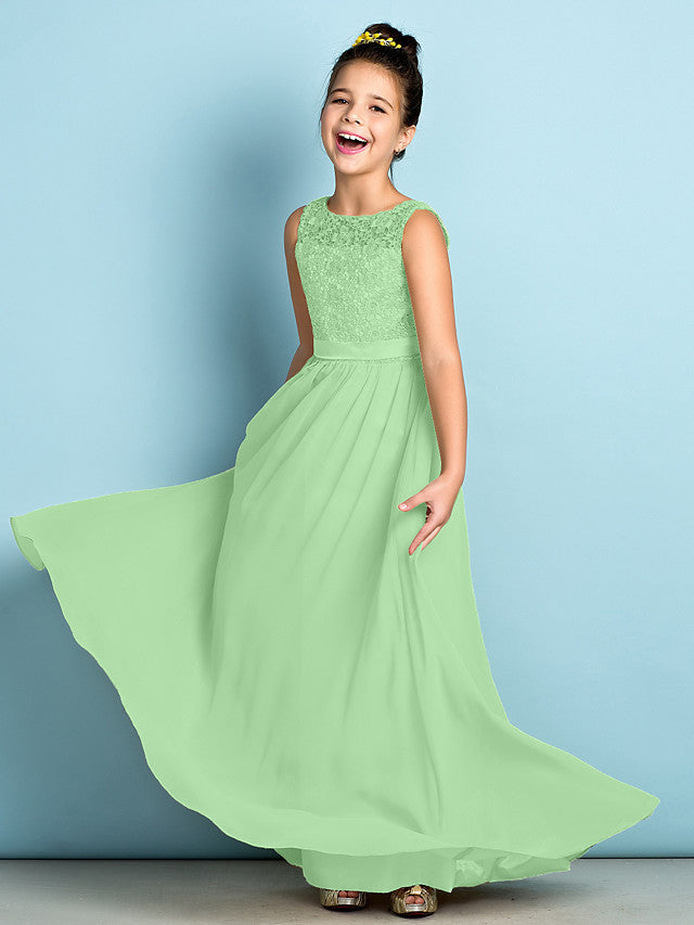 Elegant A-Line Floor Length Lace Junior Bridesmaid Dress