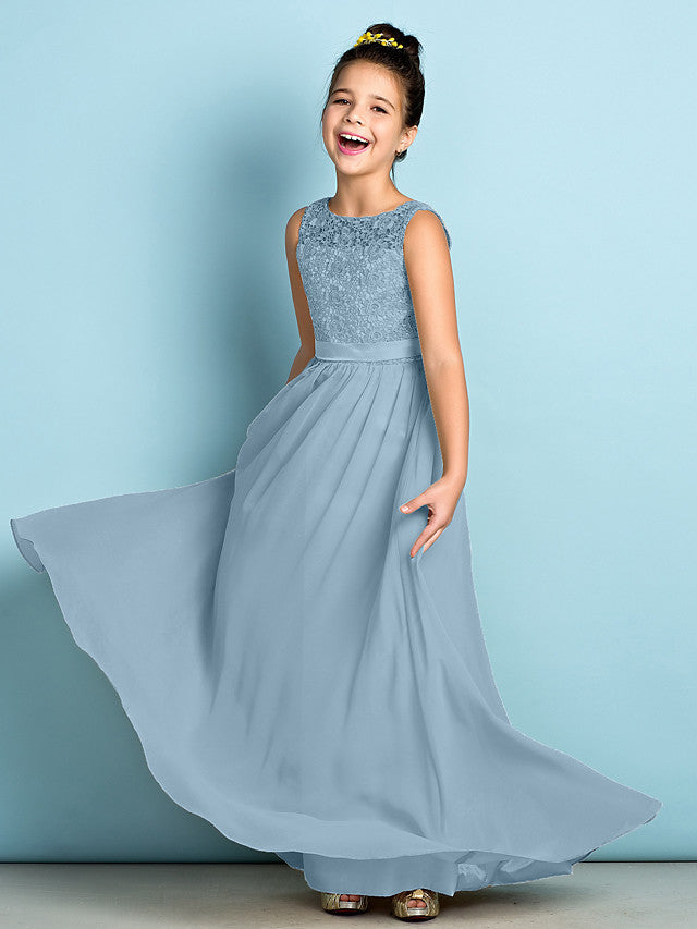 Elegant A-Line Floor Length Lace Junior Bridesmaid Dress