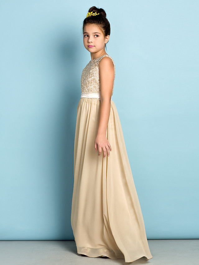 Elegant A-Line Floor Length Lace Junior Bridesmaid Dress