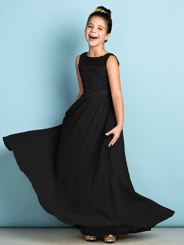 Elegant A-Line Floor Length Lace Junior Bridesmaid Dress