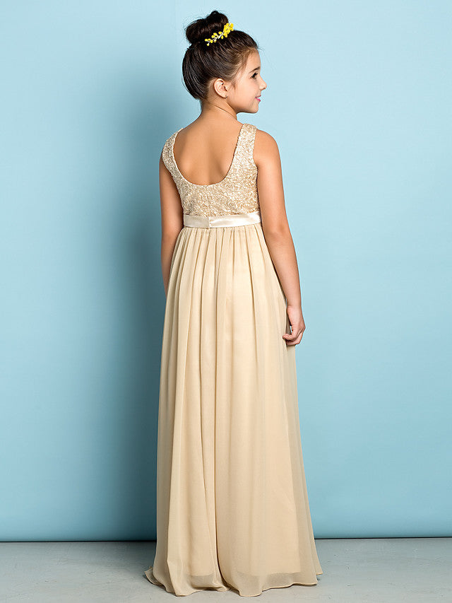 Elegant A-Line Floor Length Lace Junior Bridesmaid Dress