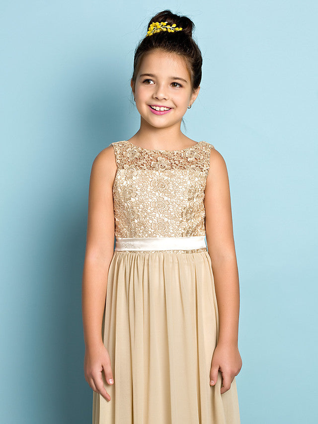 Elegant A-Line Floor Length Lace Junior Bridesmaid Dress