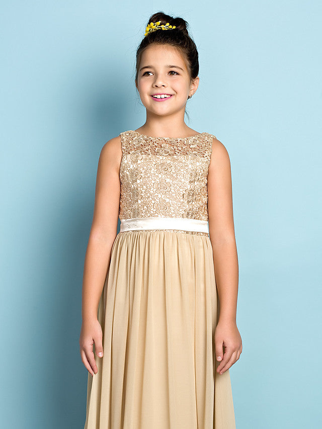 Elegant A-Line Floor Length Lace Junior Bridesmaid Dress