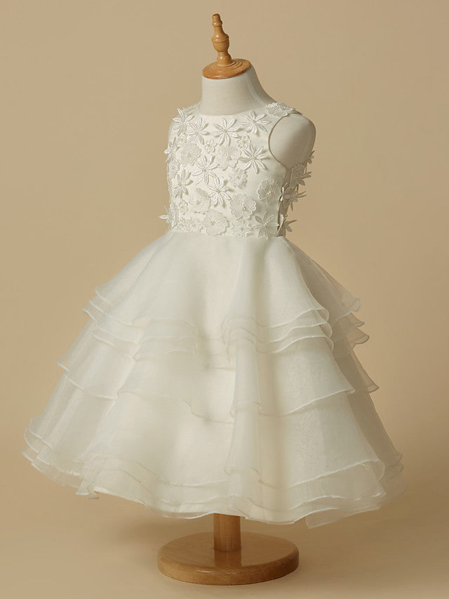 Elegant Flower Girl Dress - Lace Organza Sleeveless Scoop Neck A-Line Knee Length