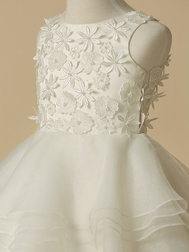 Elegant Flower Girl Dress - Lace Organza Sleeveless Scoop Neck A-Line Knee Length