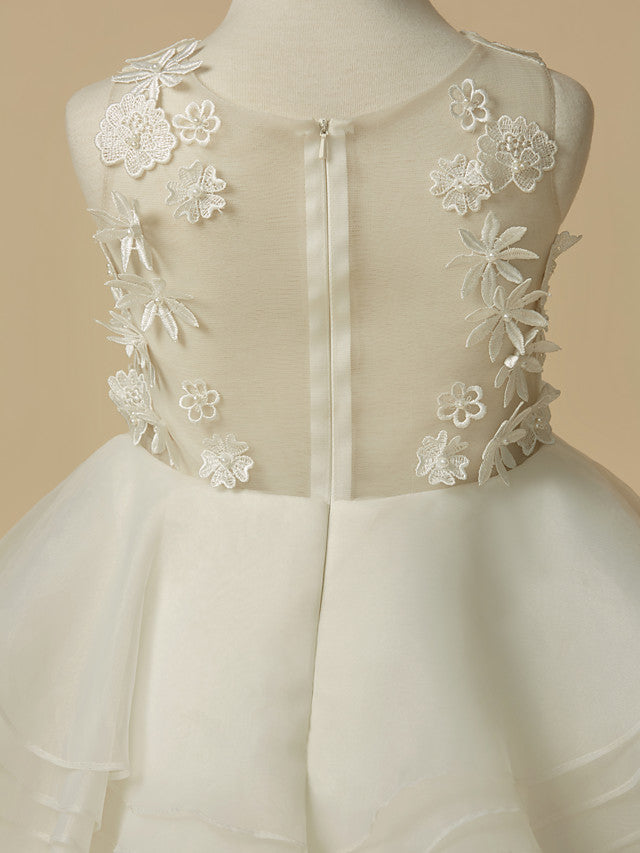 Elegant Flower Girl Dress - Lace Organza Sleeveless Scoop Neck A-Line Knee Length