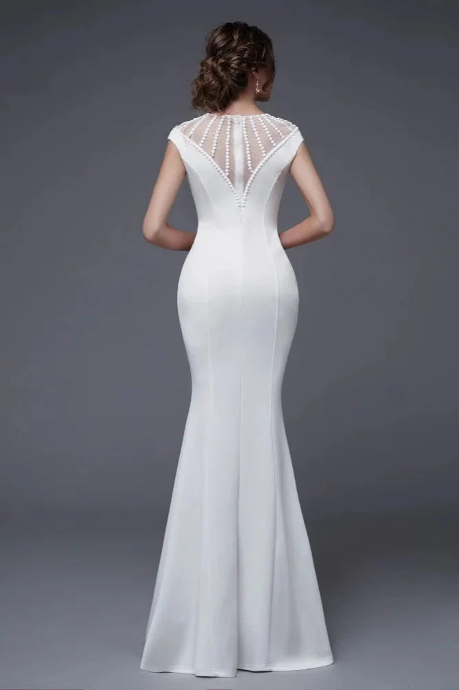 Elegant Scoop Mermaid Evening Gowns Long Split Prom Dress With Beadings