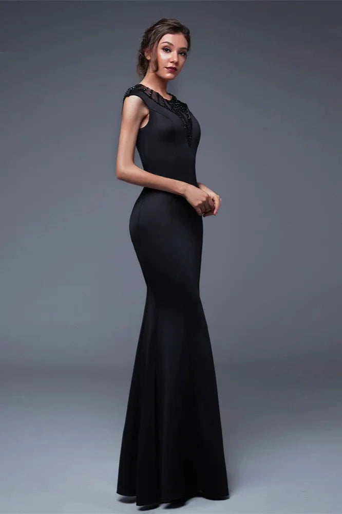 Elegant Scoop Mermaid Evening Gowns Long Split Prom Dress With Beadings