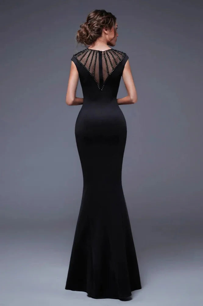 Elegant Scoop Mermaid Evening Gowns Long Split Prom Dress With Beadings