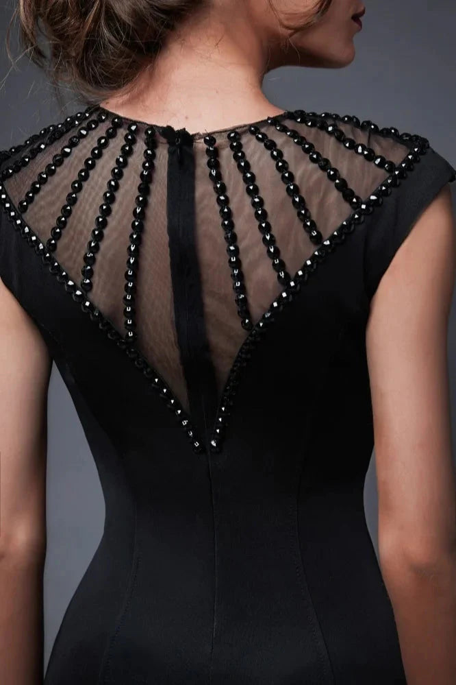 Elegant Scoop Mermaid Evening Gowns Long Split Prom Dress With Beadings