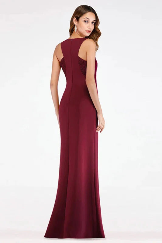Elegant V-neck Burgundy Mermaid Lace Evening Gowns