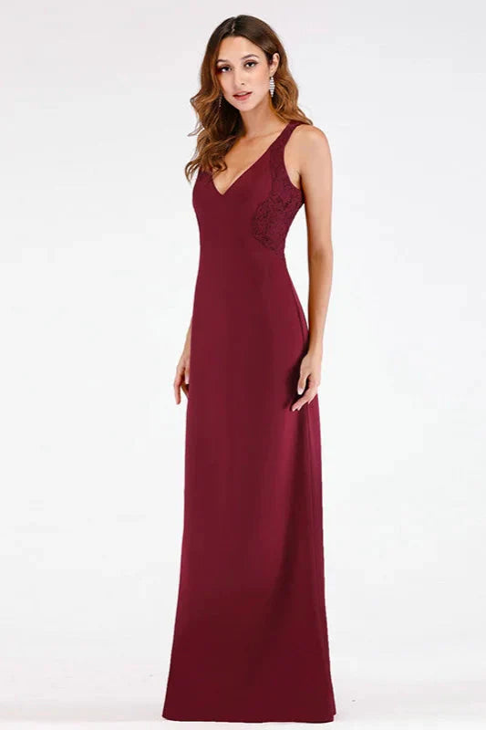 Elegant V-neck Burgundy Mermaid Lace Evening Gowns