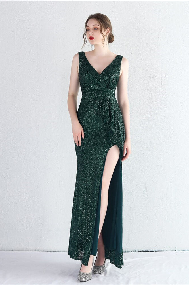 Elegant V-Neck Sleeveless Split Evening Dress With Sequins Online