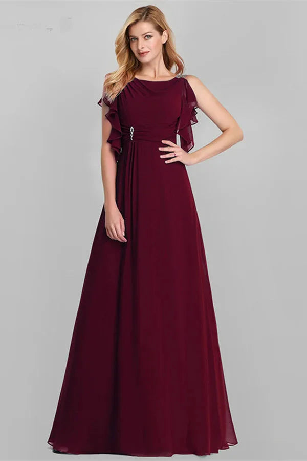 Emerald Green Ruffles Chiffon Long Evening Gowns Online