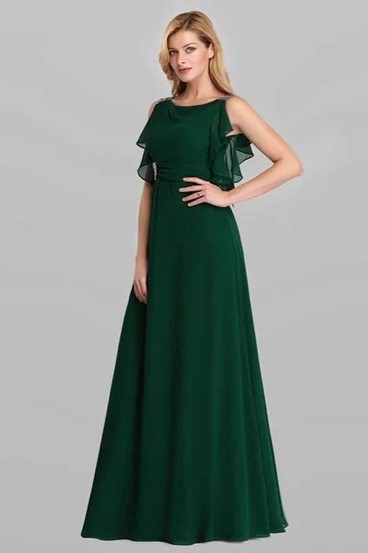 Emerald Green Ruffles Chiffon Long Evening Gowns Online