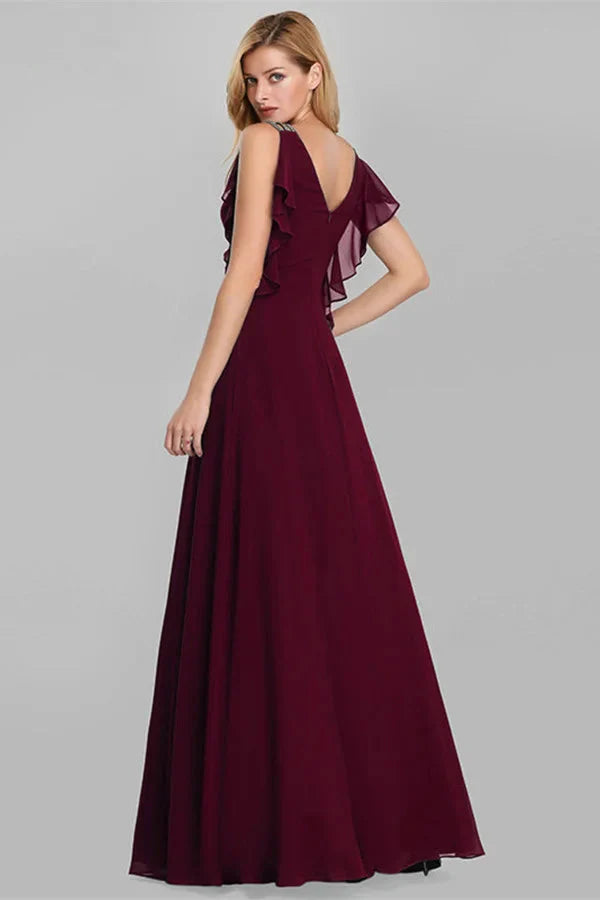 Emerald Green Ruffles Chiffon Long Evening Gowns Online