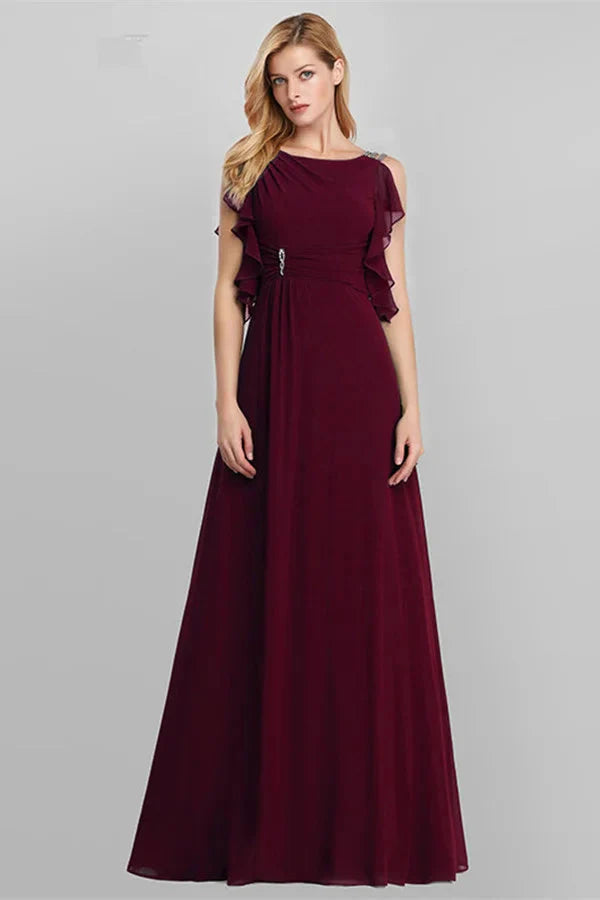 Emerald Green Ruffles Chiffon Long Evening Gowns Online