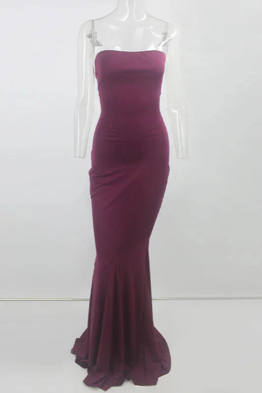 Glamorous Burgundy Strapless Mermaid Prom Dress Long Evening Gowns Lace-up