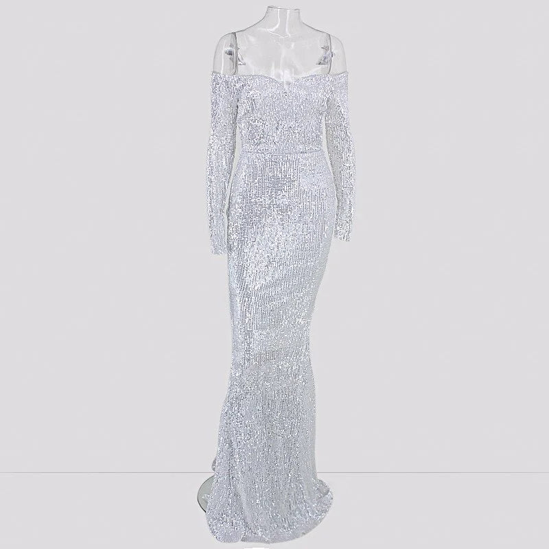 Glamorous Long Sleeve Off-the-Shoulder Sequins Evening Gowns Mermaid Prom Dress Online