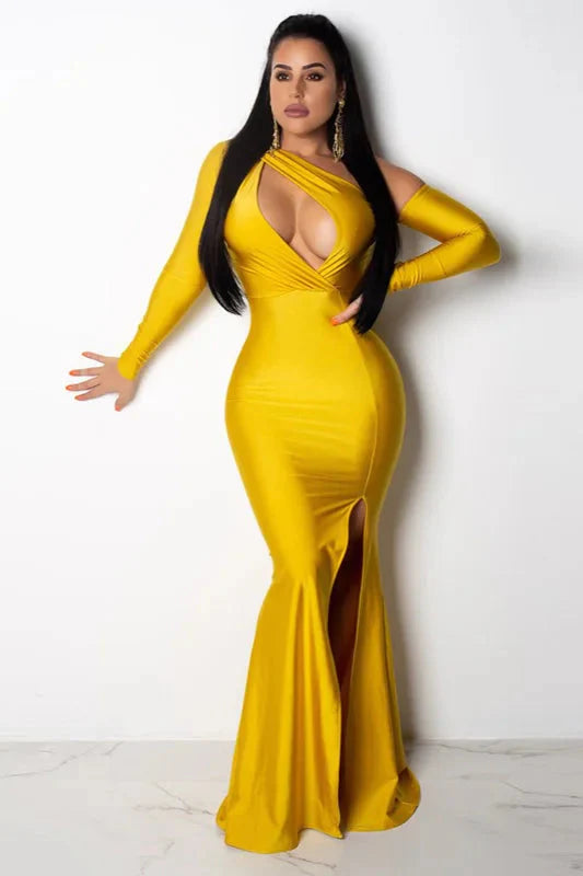 Glamorous Long Sleeve Prom Dress Mermaid Split Evening Party Gowns