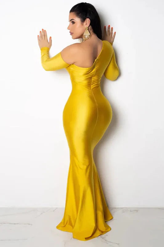 Glamorous Long Sleeve Prom Dress Mermaid Split Evening Party Gowns