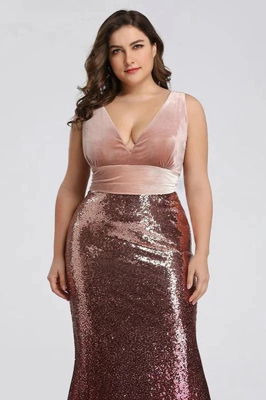 Glamorous Ombre Sequins Velvet Mermaid Plus Size Evening Prom Dress Online