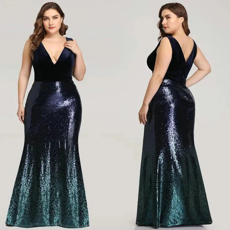 Glamorous Ombre Sequins Velvet Mermaid Plus Size Evening Prom Dress Online
