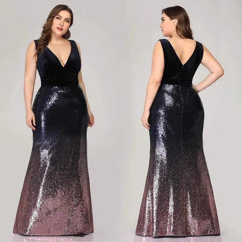 Glamorous Ombre Sequins Velvet Mermaid Plus Size Evening Prom Dress Online