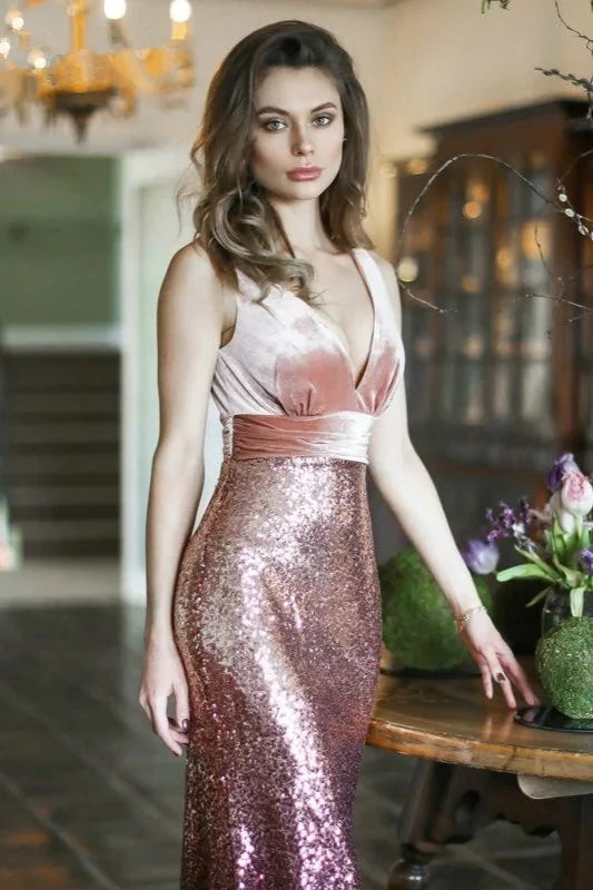 Glamorous Ombre Sequins Velvet Mermaid Plus Size Evening Prom Dress Online