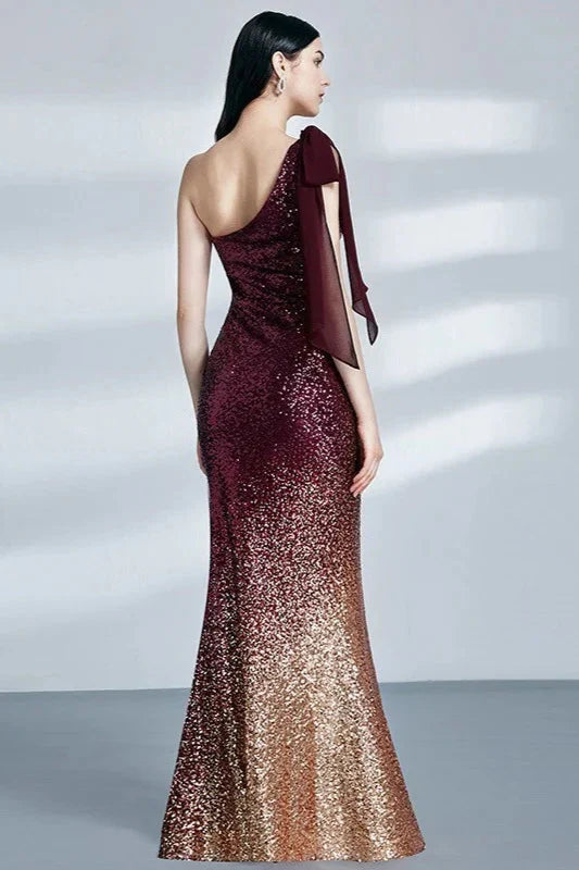 Glamorous Ombre Seuqins Prom Dresses Mermaid One Shoulder Evening Gowns