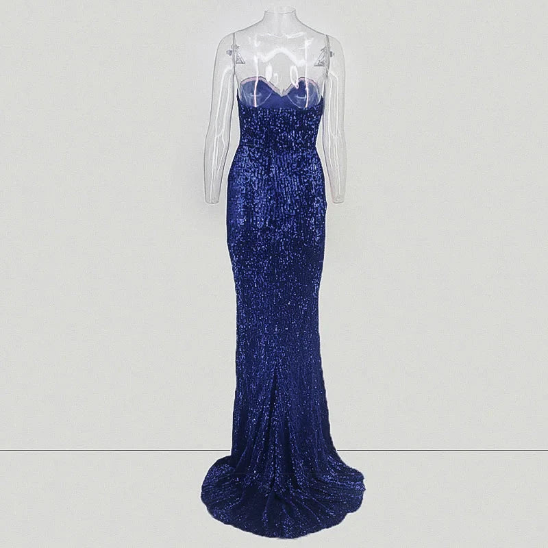 Glamorous Sequins Sweetheart Prom Dress Long Mermaid Evening Gowns With Split