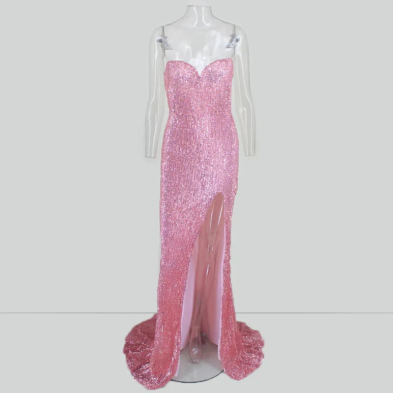 Glamorous Sequins Sweetheart Prom Dress Long Mermaid Evening Gowns With Split