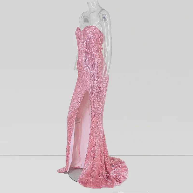 Glamorous Sequins Sweetheart Prom Dress Long Mermaid Evening Gowns With Split