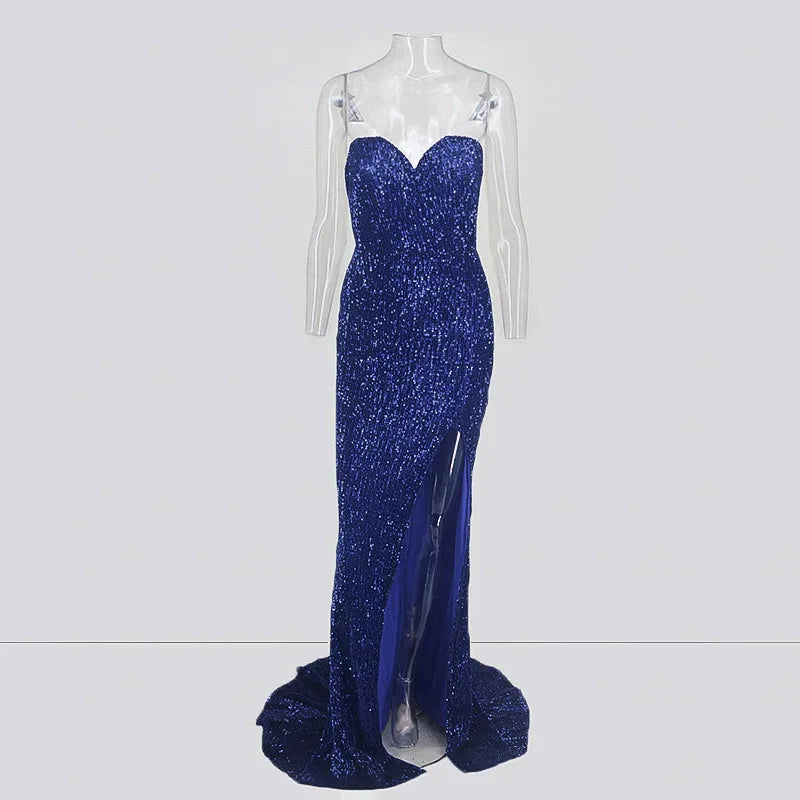Glamorous Sequins Sweetheart Prom Dress Long Mermaid Evening Gowns With Split