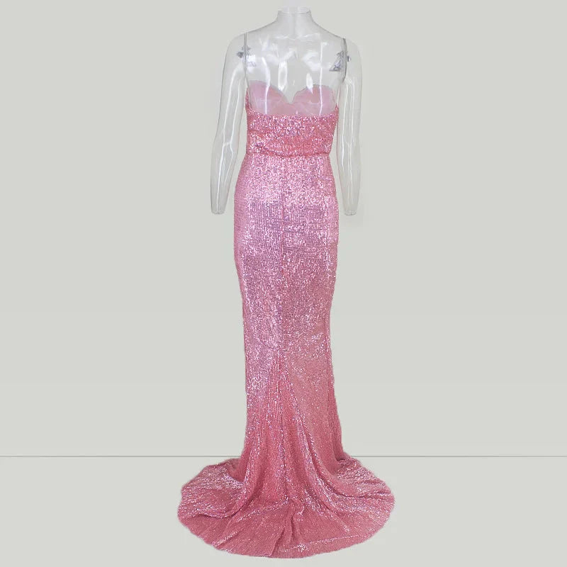Glamorous Sequins Sweetheart Prom Dress Long Mermaid Evening Gowns With Split