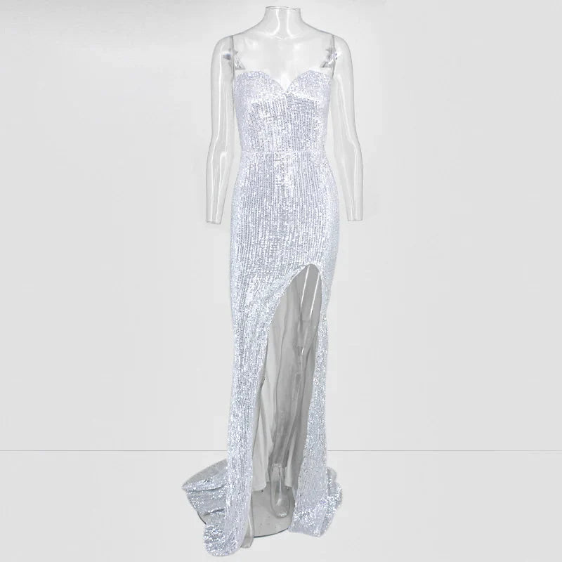 Glamorous Sequins Sweetheart Prom Dress Long Mermaid Evening Gowns With Split