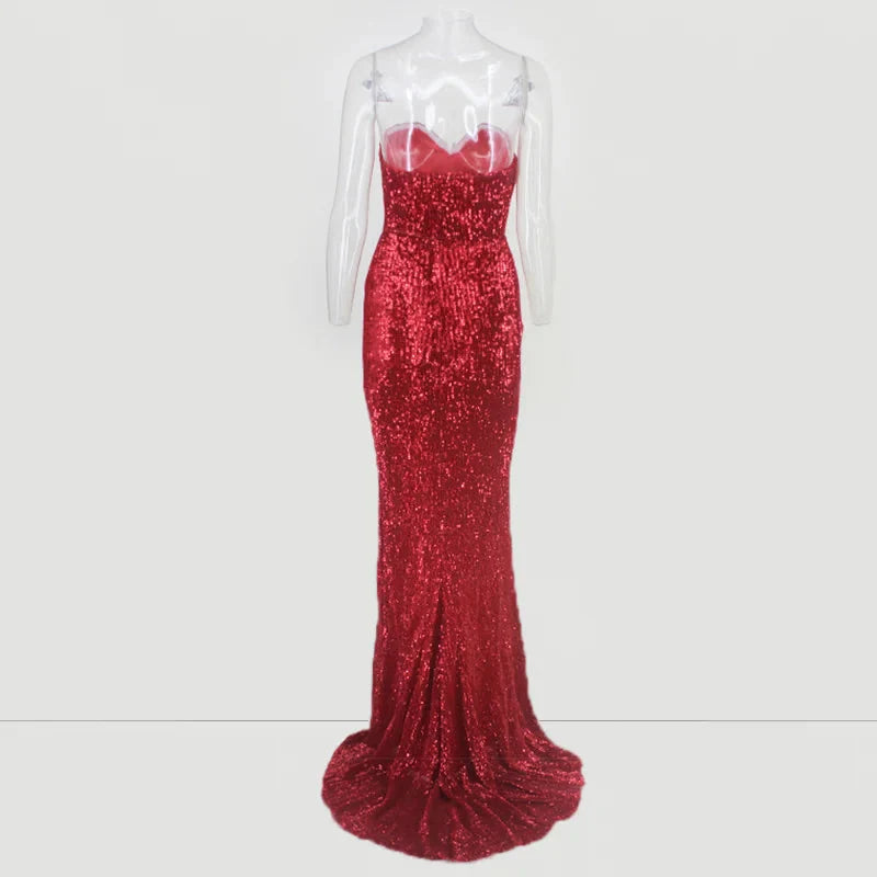 Glamorous Sequins Sweetheart Prom Dress Long Mermaid Evening Gowns With Split