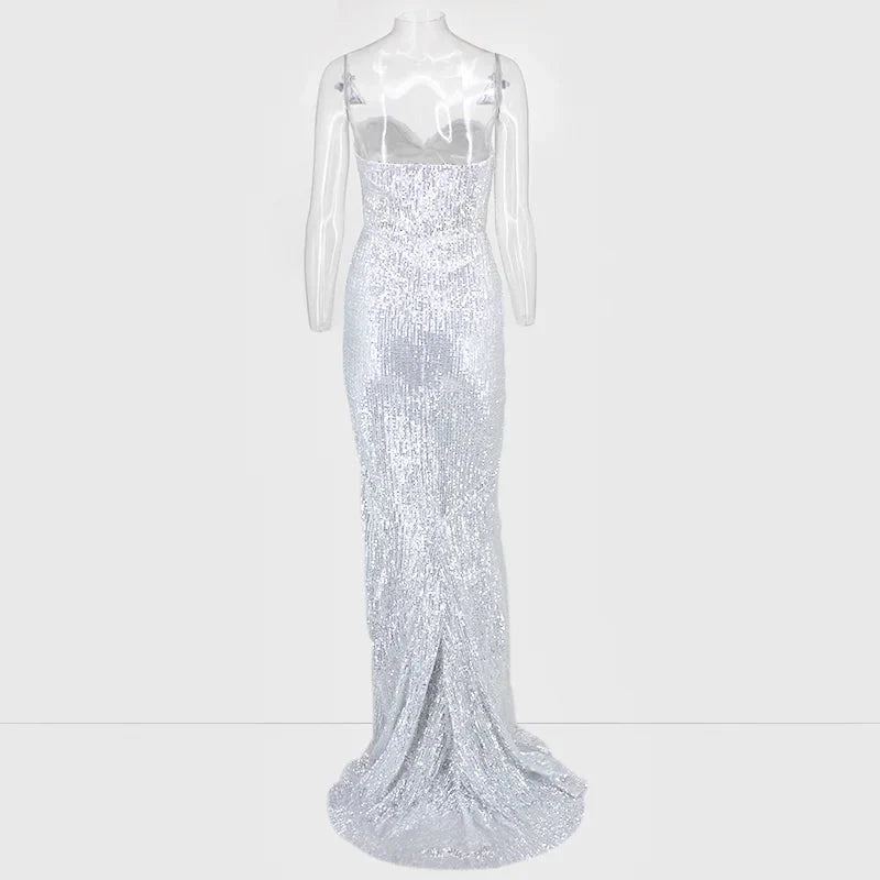 Glamorous Sequins Sweetheart Prom Dress Long Mermaid Evening Gowns With Split