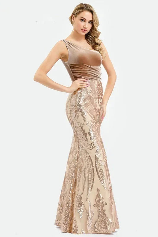 Glamorous Velvet Sequins Mermaid Long Evening Prom Dress