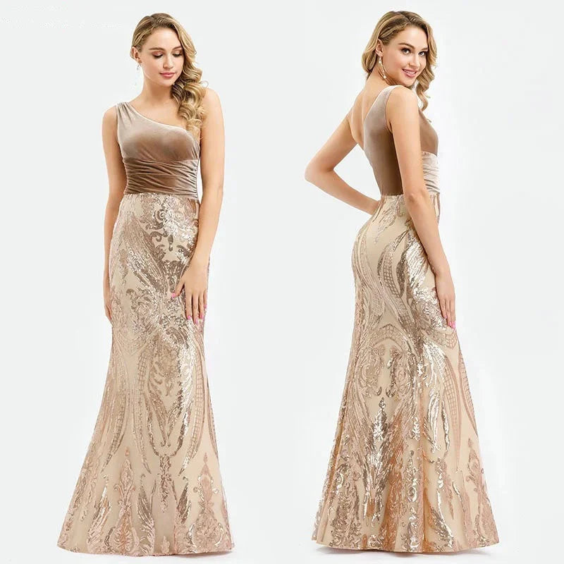 Glamorous Velvet Sequins Mermaid Long Evening Prom Dress