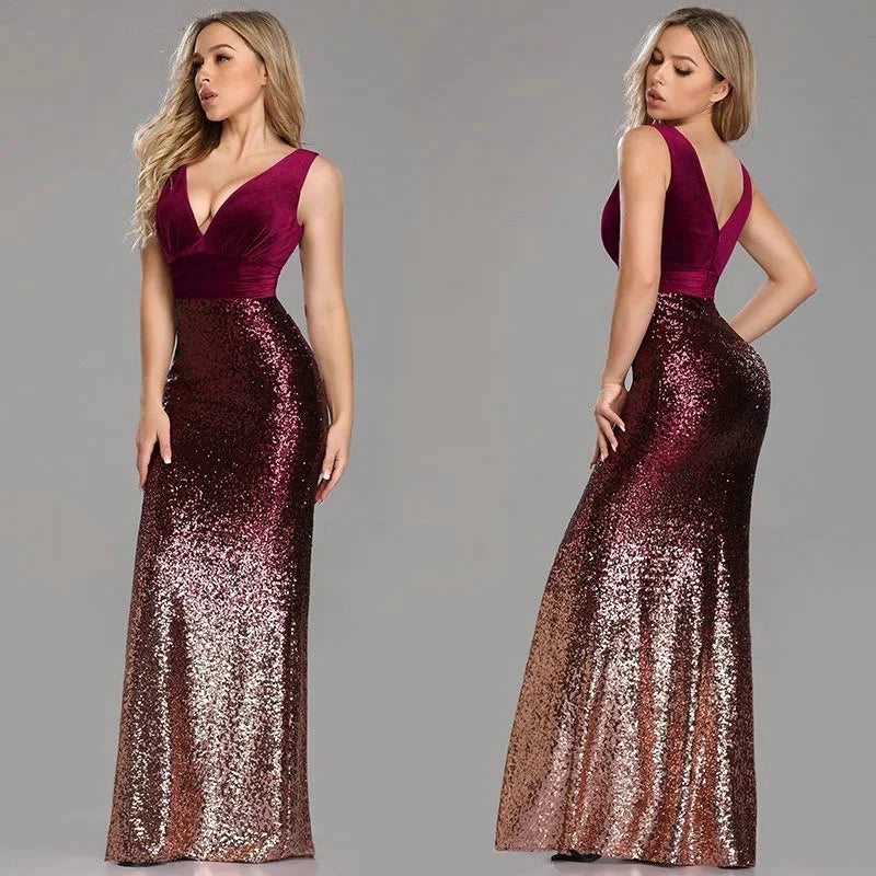 Glamorous Velvet Sequins Mermaid Long Evening Prom Dress