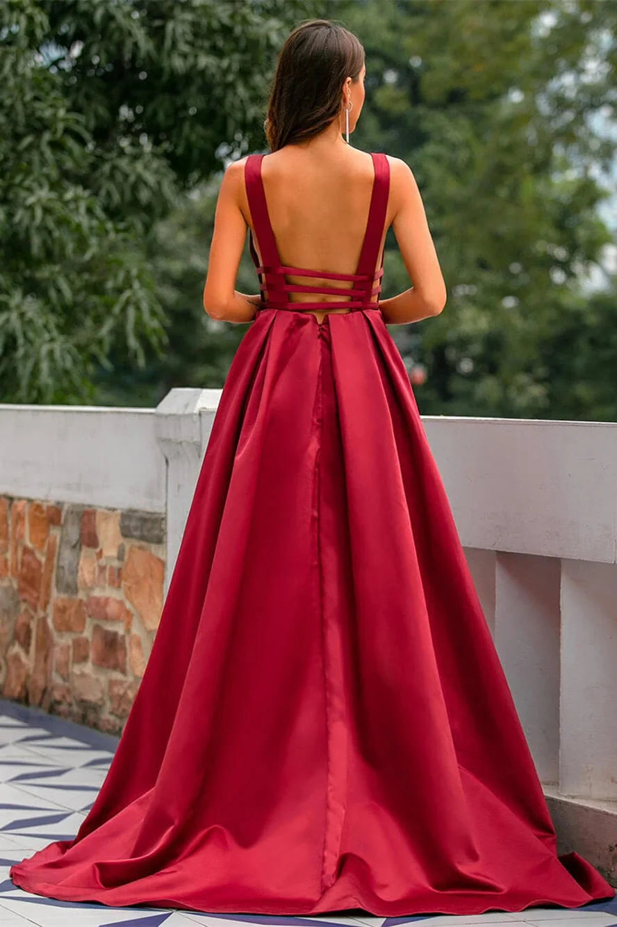 Gorgeous Burgundy Sleeveless Long Evening Dress Open Back Online