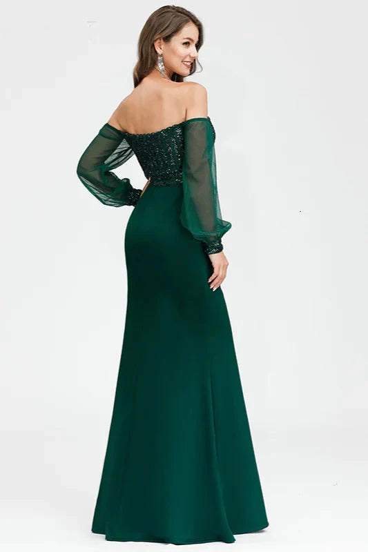 Gorgeous Green Long Sleeve Sequins Prom Dress Mermaid Evening Gowns