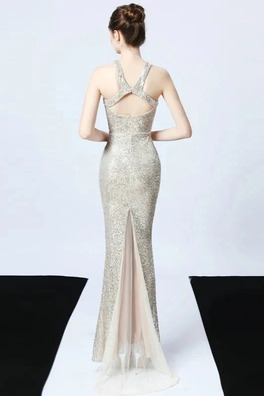 Gorgeous Halter Sequins Long Mermaid Evening Prom Dress Online